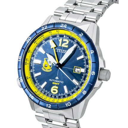 Montre homme Citizen GMT analogique en acier inoxydable, cadran bleu marine, automatique NB6044-54L, étanche à 200 m