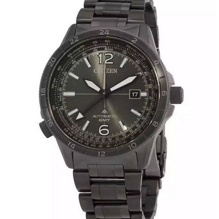 Montre pilote pour homme Citizen Promaster Air GMT en acier inoxydable avec cadran noir automatique NB6045-51H 200M