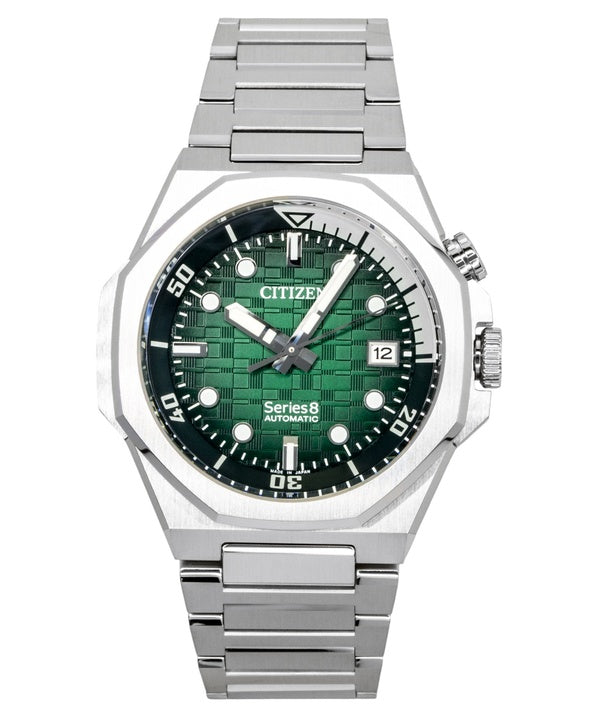 Montre homme Citizen Series 8 en acier inoxydable, cadran vert, automatique, plongée, NB6060-58X, étanche à 200 m