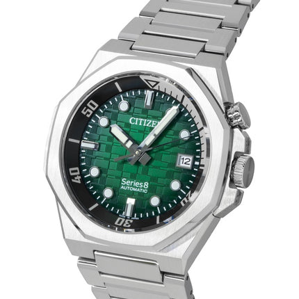 Montre homme Citizen Series 8 en acier inoxydable, cadran vert, automatique, plongée, NB6060-58X, étanche à 200 m