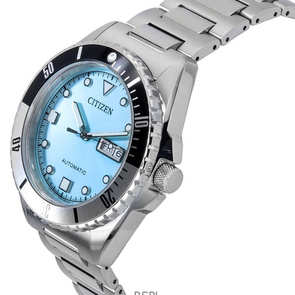 Montre Citizen Sport en acier inoxydable avec cadran bleu clair automatique NH7530-52L 100M pour homme