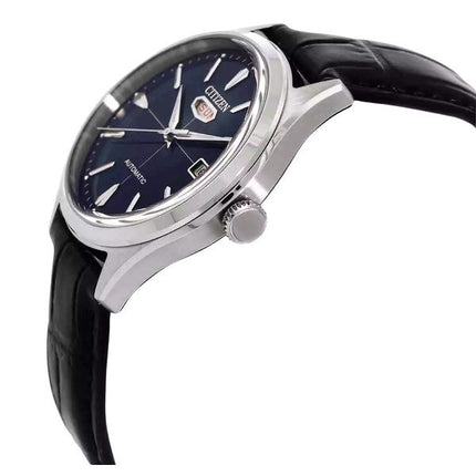 Montre homme Citizen automatique avec bracelet en cuir et cadran bleu NH8390-20L