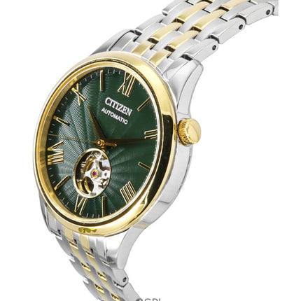 Montre Citizen bicolore en acier inoxydable avec cadran vert et bracelet en cuir NH9134-83X pour homme