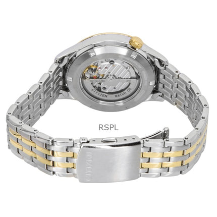 Montre Citizen bicolore en acier inoxydable avec cadran vert et bracelet en cuir NH9134-83X pour homme