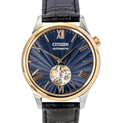 Montre homme Citizen NH9136-02L, bracelet en cuir, cadran bleu, cadran ouvert