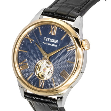 Montre homme Citizen NH9136-02L, bracelet en cuir, cadran bleu, cadran ouvert