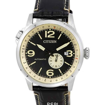 Citizen bracelet en cuir cadran noir automatique NJ0140-17E 100M montre homme fr