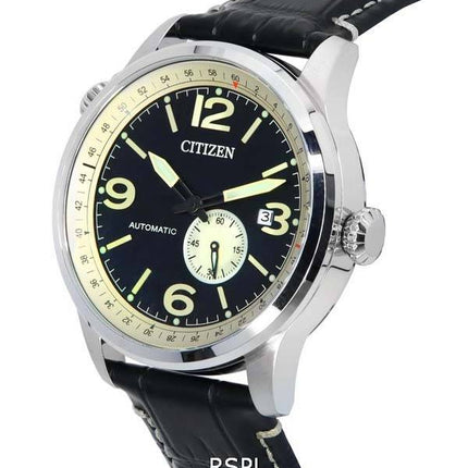 Citizen bracelet en cuir cadran noir automatique NJ0140-17E 100M montre homme fr
