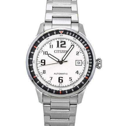 Montre homme Citizen NJ0190-51A automatique en acier inoxydable, cadran blanc, étanche à 100 m