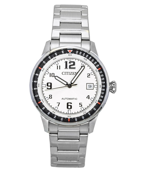 Montre homme Citizen NJ0190-51A automatique en acier inoxydable, cadran blanc, étanche à 100 m