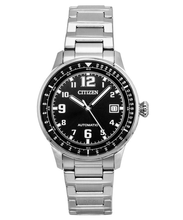 Montre Citizen Urban Military pour homme, acier inoxydable, cadran noir, automatique, NJ0190-51E, 100 m