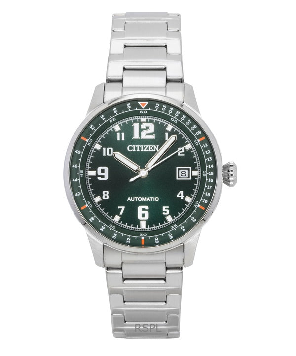 Montre Citizen Urban Military pour homme, acier inoxydable, cadran vert, automatique, NJ0190-51X, 100 m