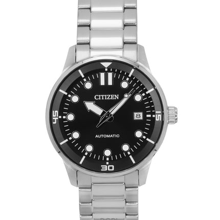 Montre homme Citizen NJ0191-83E automatique en acier inoxydable avec cadran noir et bracelet en caoutchouc résistant aux chocs.