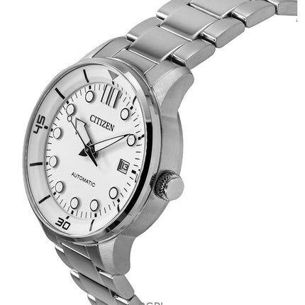 Montre homme Citizen automatique en acier inoxydable avec cadran blanc NJ0191-83L 100 m