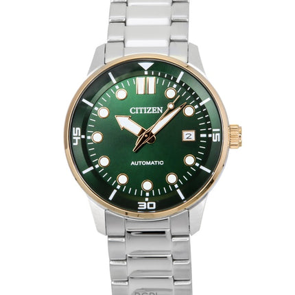 Montre homme Citizen NJ0196-80X automatique en acier inoxydable avec cadran vert et bracelet en caoutchouc résistant aux chocs.