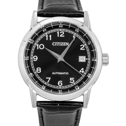Montre homme Citizen NJ0210-05E, bracelet en cuir de veau, cadran noir, automatique, étanche à 100 m