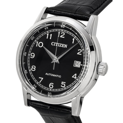 Montre homme Citizen NJ0210-05E, bracelet en cuir de veau, cadran noir, automatique, étanche à 100 m