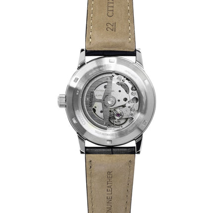 Montre homme Citizen NJ0210-05E, bracelet en cuir de veau, cadran noir, automatique, étanche à 100 m