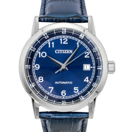 Montre homme Citizen NJ0210-13L, bracelet en cuir, cadran bleu, automatique