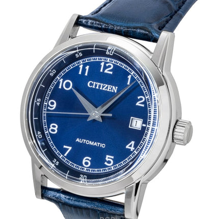 Montre homme Citizen NJ0210-13L, bracelet en cuir, cadran bleu, automatique