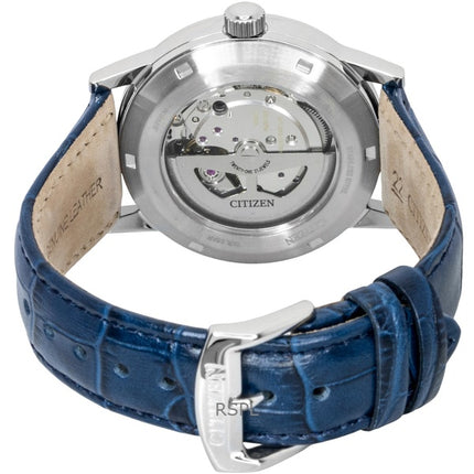 Montre homme Citizen NJ0210-13L, bracelet en cuir, cadran bleu, automatique