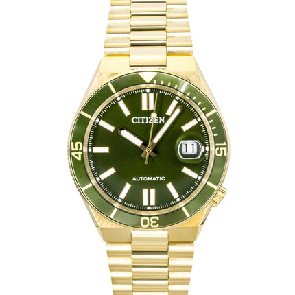 Montre homme Citizen Tsuyosa Shore analogique en acier inoxydable doré, cadran vert, automatique NJ0232-53X, étanche à 100 m