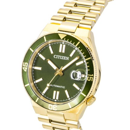 Montre homme Citizen Tsuyosa Shore analogique en acier inoxydable doré, cadran vert, automatique NJ0232-53X, étanche à 100 m