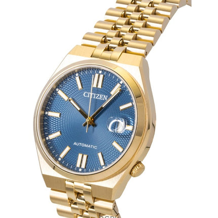 Montre homme Citizen Tsuyosa 60, boîtier en acier inoxydable doré rose, cadran bleu, automatique NK0023-57L, étanche à 100 m