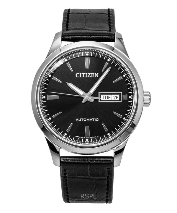 Montre homme Citizen NY4058-01E avec bracelet en cuir et cadran noir automatique