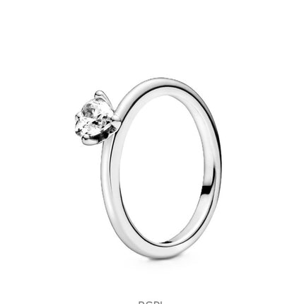 Bague solitaire Pandora en forme de cœur avec oxyde de zirconium transparent P-198691C01-54 pour femme
