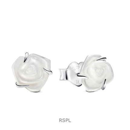Boucles d&#39;oreilles à tige Pandora Rose blanche en fleurs avec biorésine blanche P-293209C01 pour femme