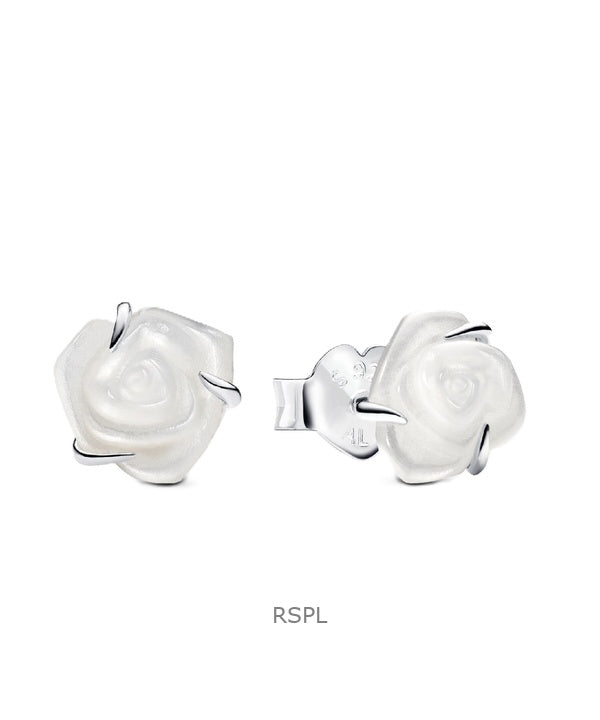 Boucles d&#39;oreilles à tige Pandora Rose blanche en fleurs avec biorésine blanche P-293209C01 pour femme