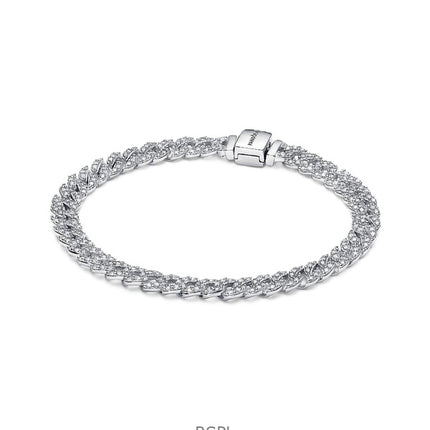 Bracelet Pandora Timeless Pave Cuban Chain avec oxyde de zirconium transparent P-593008C01-18 pour femme