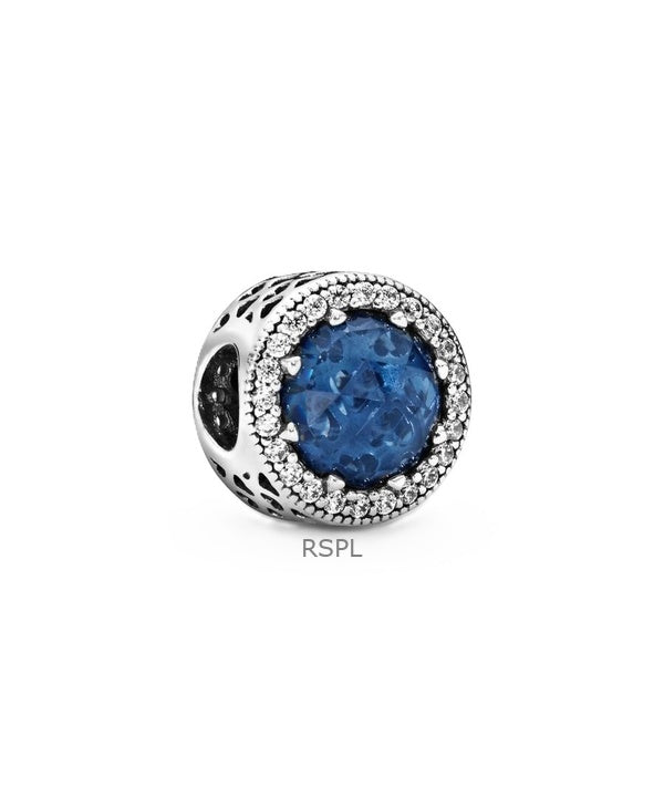 Charm Pandora Cœurs Radieux avec Cristal Bleu et Zircone Cubique Transparent P-791725NMB pour Femme