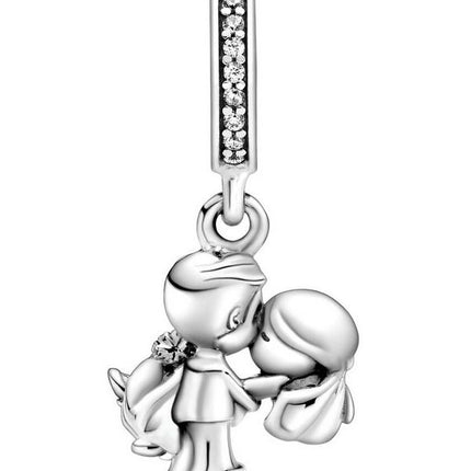 Charm pendentif Pandora Couple marié en argent sterling avec zircone cubique transparente 798896C01 pour femme