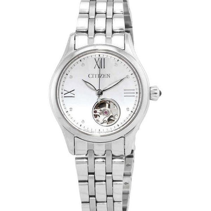 Montre automatique pour femme Citizen Luna en acier inoxydable à cœur ouvert et cadran argenté PR1040-88A