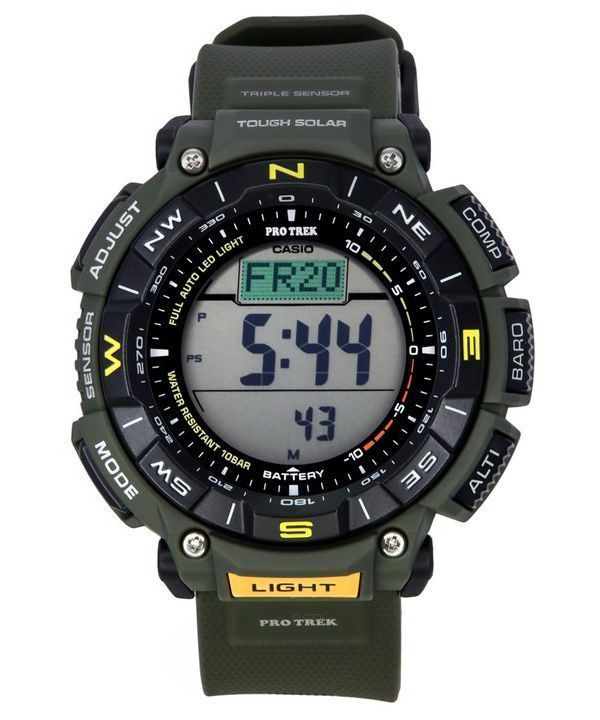 Montre pour homme Casio Pro Trek Digital Green à base de résine biologique Tough Solar PRG-340-3 100M