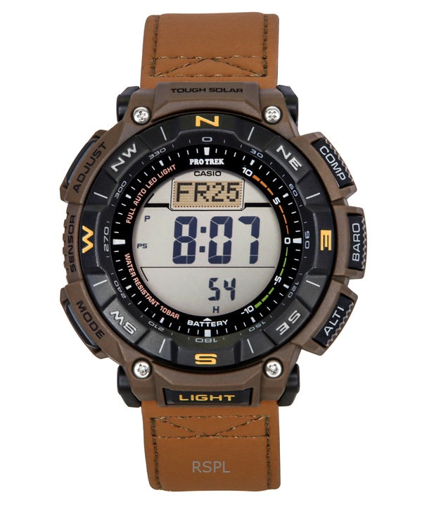 Montre Casio Pro Trek Climber Line pour homme, bracelet en cuir, numérique, solaire, PRG-340L-5, 100 m