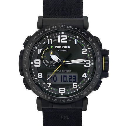 Montre pour homme Casio ProTrek analogique numérique à base de résine biologique et bracelet en tissu cadran vert solaire PRG-60
