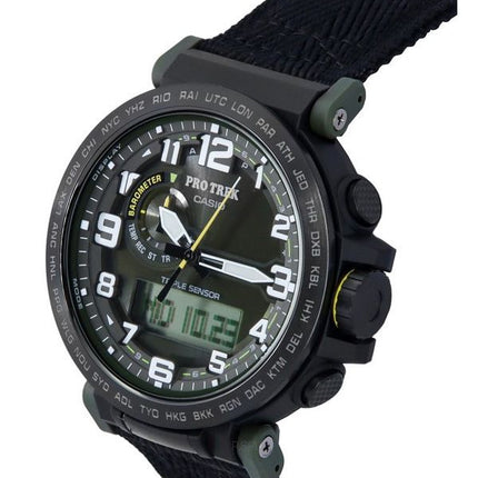 Montre pour homme Casio ProTrek analogique numérique à base de résine biologique et bracelet en tissu cadran vert solaire PRG-60