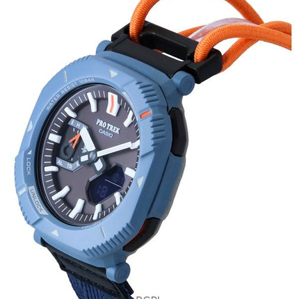 Montre Casio Pro Trek Hiker Line analogique numérique Mobile Link bracelet en tissu cadran gris Tough Solar PRJ-B001B-2 100M pou