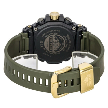Montre homme Casio Pro Trek analogique-numérique 30e anniversaire, bracelet en résine biosourcée, cadran vert, solaire PRW-61ANS-3, étanche à 100 m