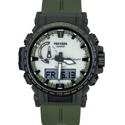 Montre homme Casio Pro Trek analogique numérique, bracelet en résine biosourcée, cadran blanc, solaire PRW-61LD-3, 100 m