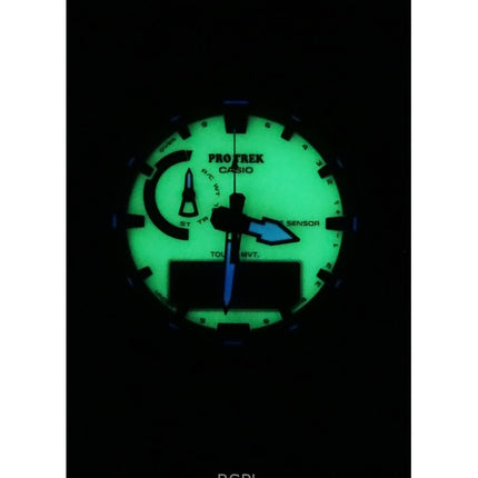 Montre homme Casio Pro Trek analogique numérique, bracelet en résine biosourcée, cadran blanc, solaire PRW-61LD-3, 100 m