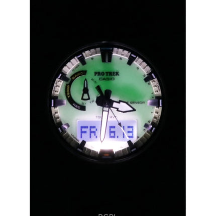 Montre homme Casio Pro Trek analogique numérique, bracelet en résine biosourcée, cadran blanc, solaire PRW-61LD-3, 100 m