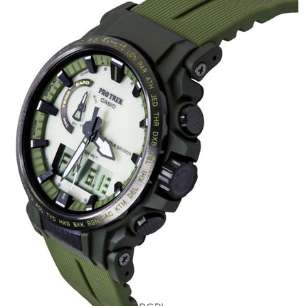 Montre homme Casio Pro Trek analogique numérique, bracelet en résine biosourcée, cadran blanc, solaire PRW-61LD-3, 100 m