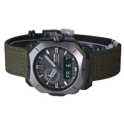 Montre pour homme Casio ProTrek analogique numérique vert Cordura bracelet en tissu cadran gris robuste solaire PRW-6900YB-3 100