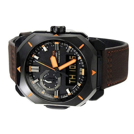 Montre pour homme Casio ProTrek analogique numérique bracelet en cuir marron cadran gris robuste solaire PRW-6900YL-5 100M