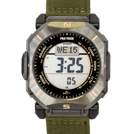 Montre Casio Pro Trek Digital pour homme, bracelet en tissu vert, solaire PRW-69YB-3, étanche à 100 m
