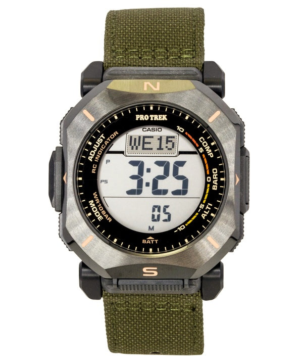 Montre Casio Pro Trek Digital pour homme, bracelet en tissu vert, solaire PRW-69YB-3, étanche à 100 m